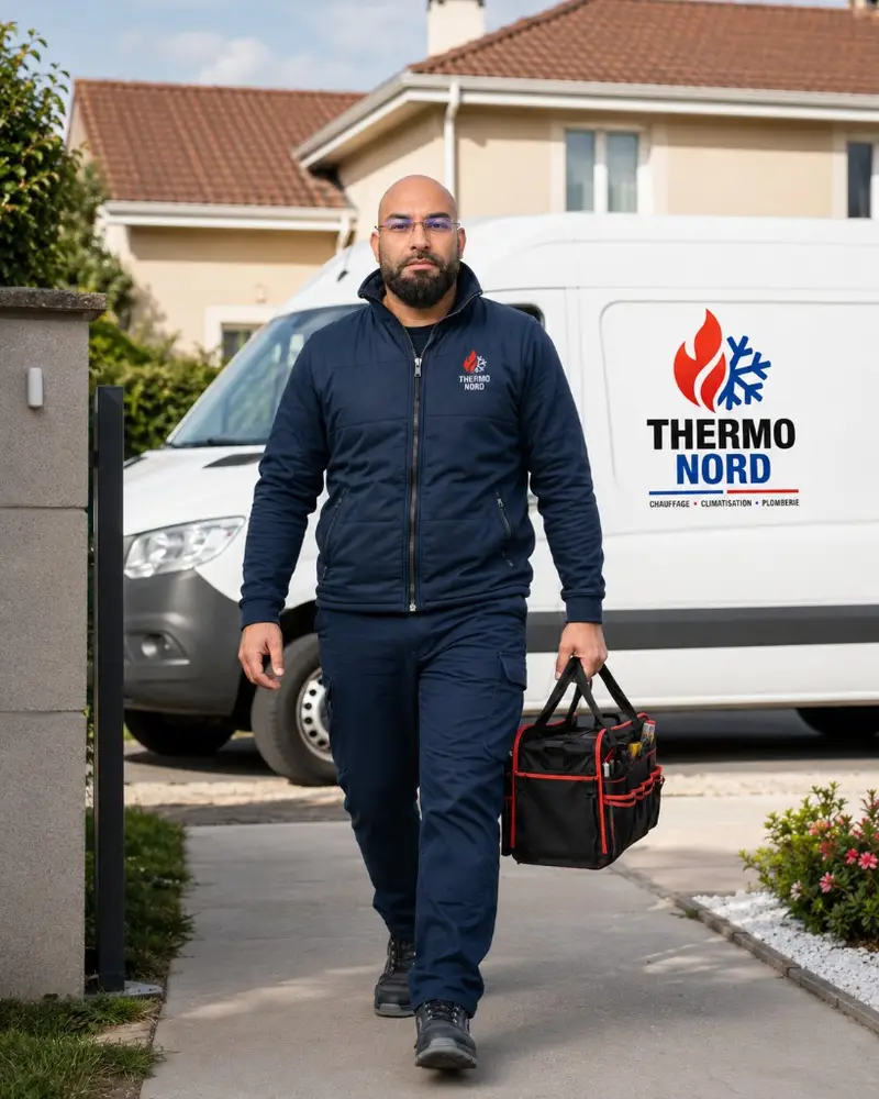 Rida, artisan Thermo Nord, en intervention avec son camion dans le Val-de-Marne (94)