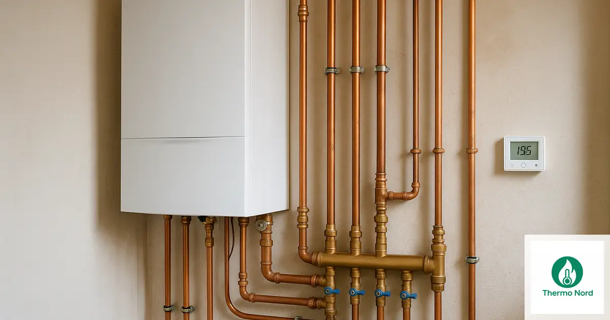 Chaudière murale ou pompe à chaleur air-eau dans un local technique à Noiseau (94880) — intervention Thermo Nord